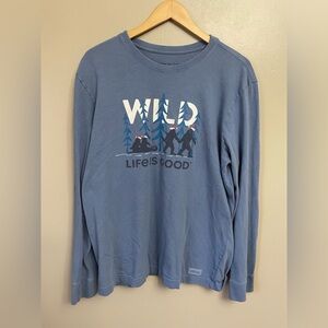 Life is‎ Good Long Sleeve Crusher Tee Shirt Medium Blue Wild Family Bigfoot